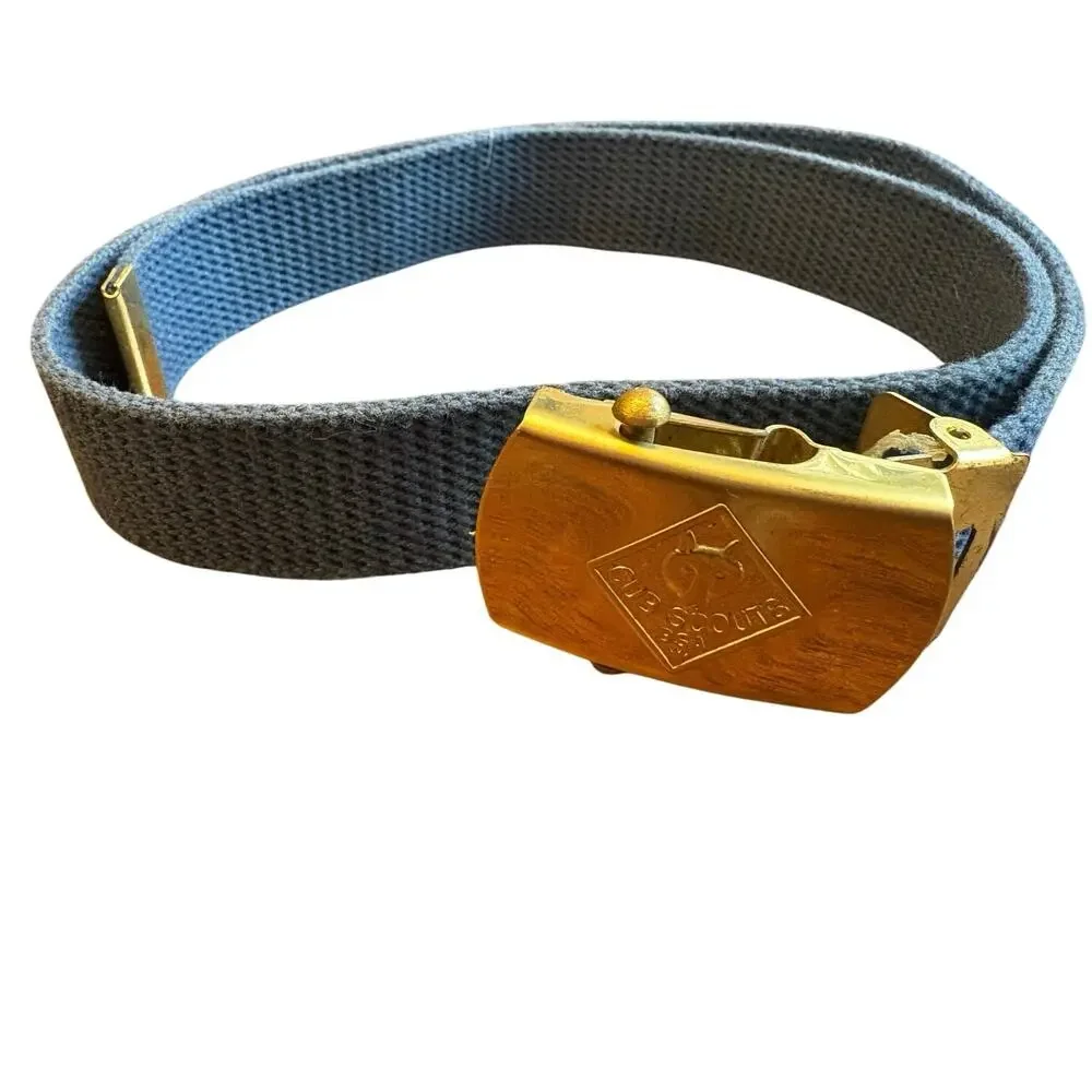 Cub Scouts BSA Boy Scout Solid Brass Belt Buckle With Blue Belt